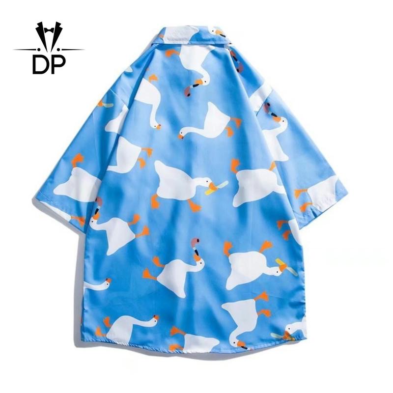 Product Introduction of Men Duck Print Short Sleeved Shirt Korean Version Of Fashionable  Unisex Harajuku Style Simple Top Loose Half Sleeved Shirt Men Large Size Shirt Tide Clothes 22