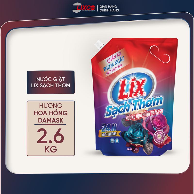 Nước giặt LIX 2.6KG hương hoa hồng Damask sạch thơm 18401