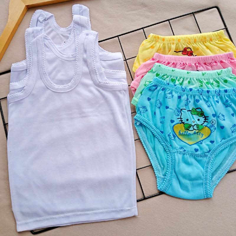 Paket 3Stel dan  6 Stel  Celana Dalam Anak Bayi Perempuan dan  Singlet Anak-Kaos Dalam Bayi Cewek  Fashion Motif Hello kity 1