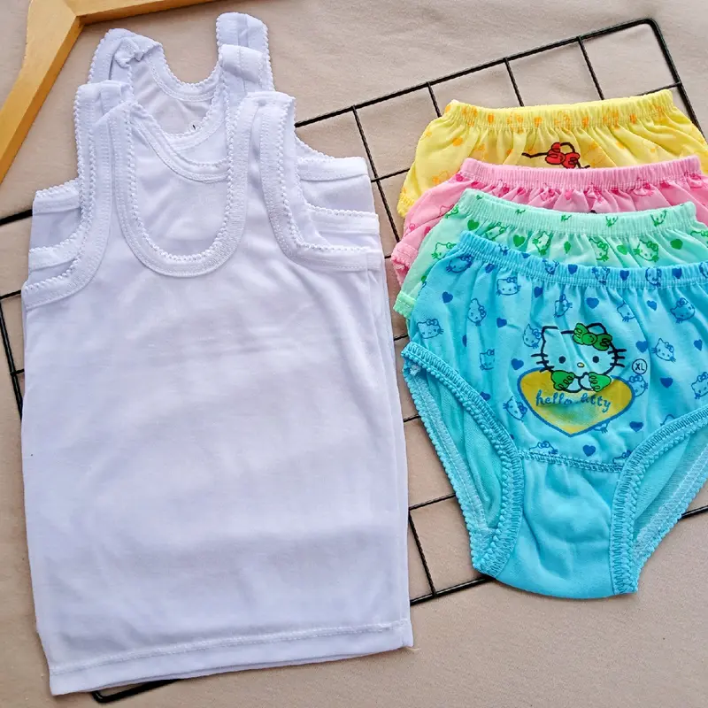 Paket 3Stel dan  6 Stel  Celana Dalam Anak Bayi Perempuan dan  Singlet Anak-Kaos Dalam Bayi Cewek  Fashion Motif Hello kity 1