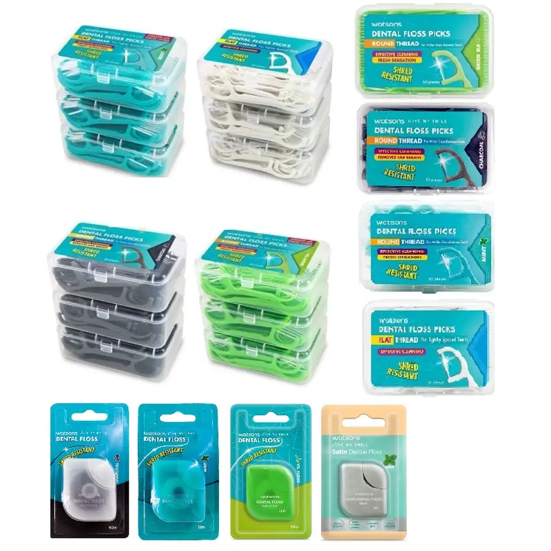 Watsons 50pcs Dental Floss Picks Flat Thread Round Shred Resistant ...