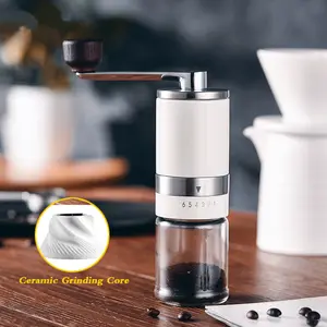 Manual Coffee Bean Grinder Portable Stainless Steel Crank Handle Coffee Grinder Ceramic Grinding Core 6 Gears Kitchen Tool - White