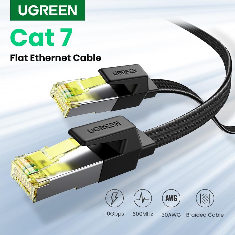 【rửa sạch kho Cáp Ethernet phẳngUGREEN Cat 7, cáp LAN Gigabit Cat7 RJ45, dây vá mạng Internet tốc độ cao, 10Gbps, 8m, 40164