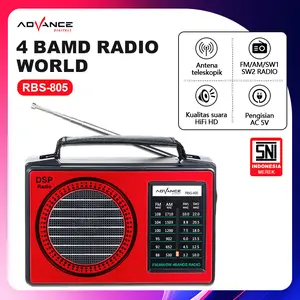 Advance Radio FM AM SW1 SW2 4 Band RBS-805 Baterai Listrik Suara Jernih Output 3W Speaker 76mm Kualitas HiFi HD