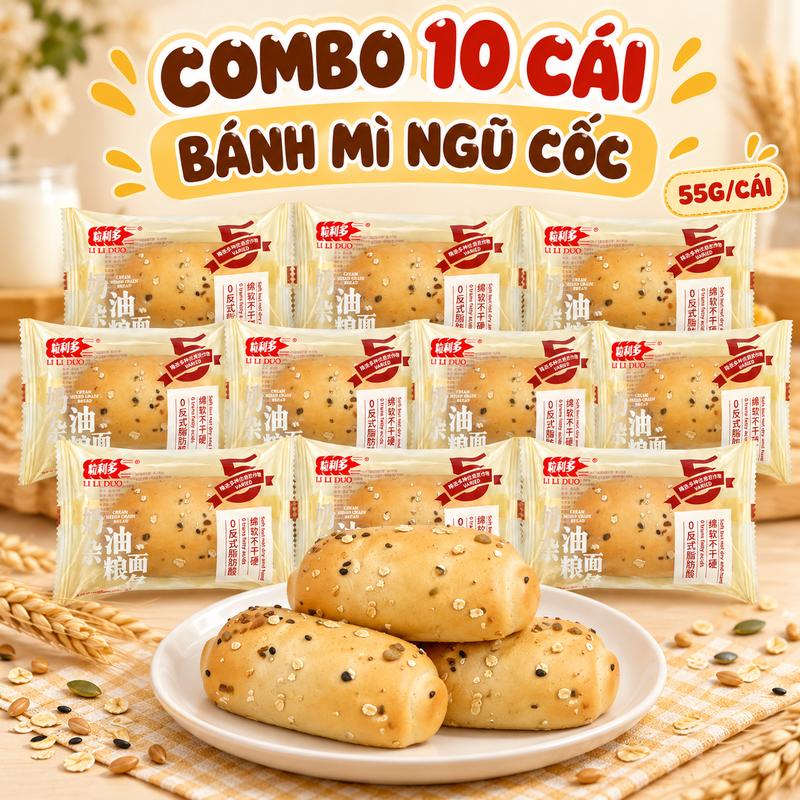 Combo 10 Cái Bánh Mì Ngũ Cốc 55g/Cái – Bánh Mềm Xốp, Thơm Bùi, Tiện Lợi Ăn Sáng & Ăn Vặt