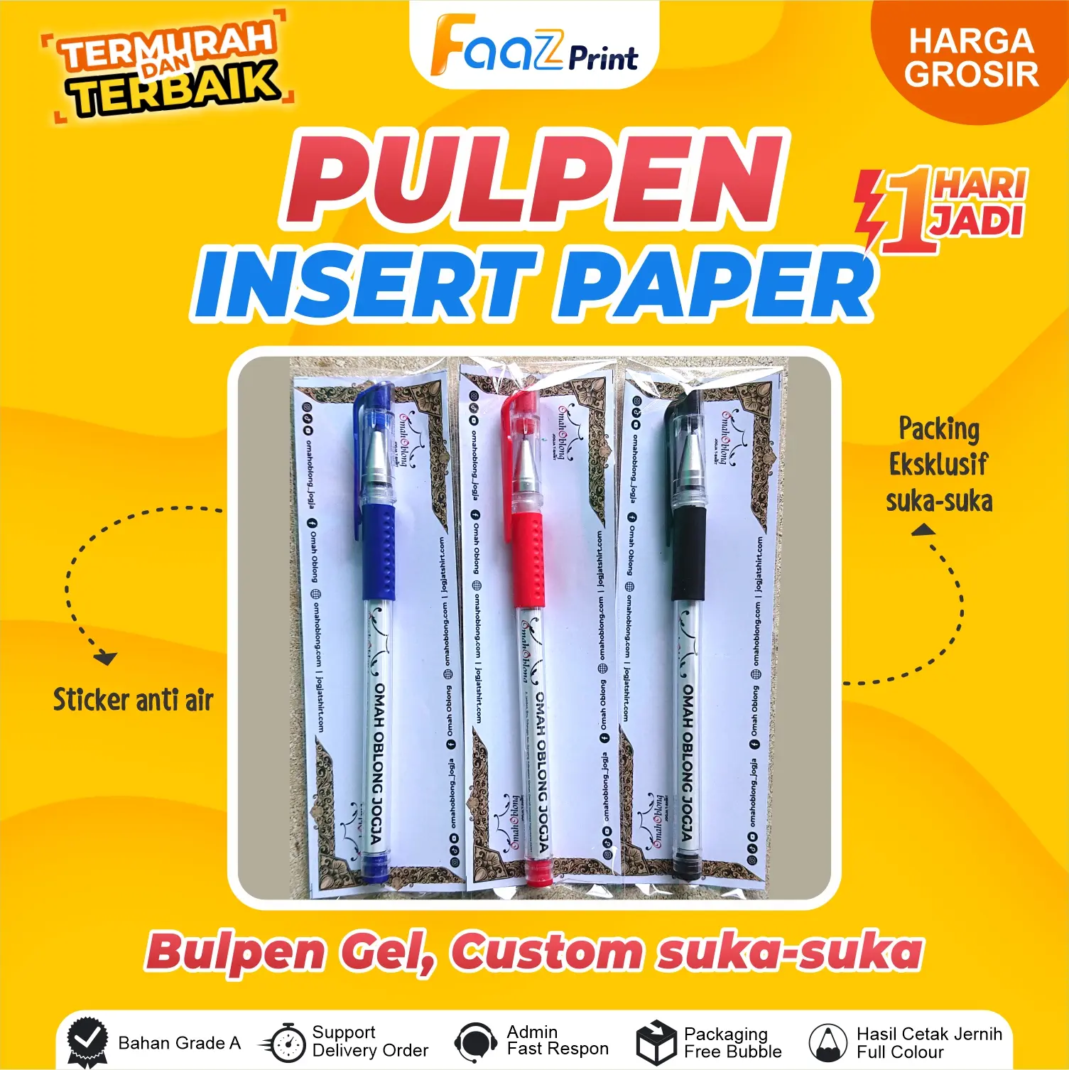 (KILAT 1 HARI JADI PAKET 50 PCS) Pulpen Custom Logo TERMURAH | Bolpoin Custom Tulisan | Bollpoint | Pen Custom Insert Paper