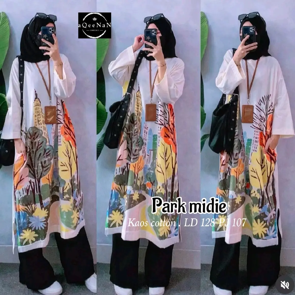 TUNIK WANITA PARK MIDI (bahan kaos) Lengan 7/8 - Panjang 107 cm, Lingkar Dada 128 cm - Wanita, Nyaman, Panjang, Simple, Santai