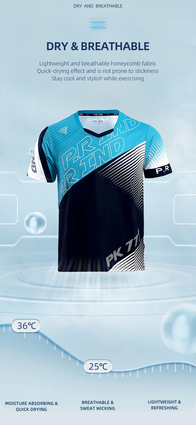 Product Introduction of 【DRY-FIT STYLE】Kaos Olahraga Badminton Gym Breathable Original PK777 - P.R IND Sports Jersey Training Shirt (Purui/PR) - Tiffany Green Black/Pink/Black White - S-3XL 5