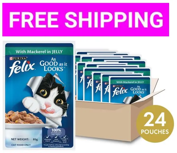 Felix Purina, 85gx24pkts =2040g mackerel 31 July 2026 expiry, mackerel in jelly for adult cat