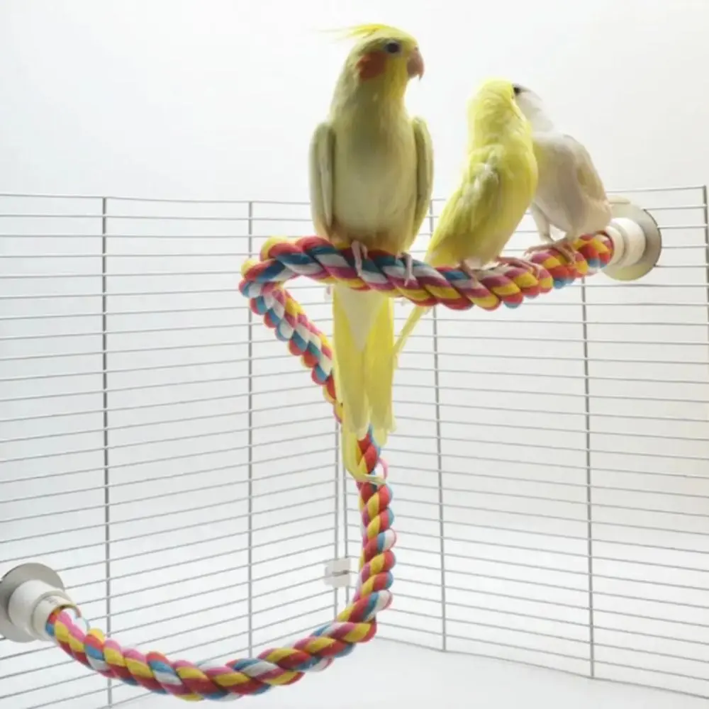 Bird Exercise Toy Cotton Rope Colorful Parrot Hanging Rope Bite Resistant Flexible Bendable Parrot Standing Perches Wear Resistant Bird Swing Ladder Grinding Claw