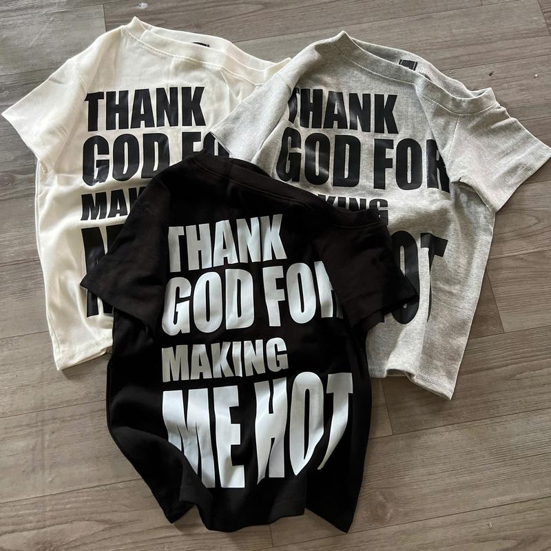  Áo babytee Lệch Vai Dáng Ngắn THANK GOD FOR cotton tăm zip cổ tròn mẫu mới mùa hè 2025 