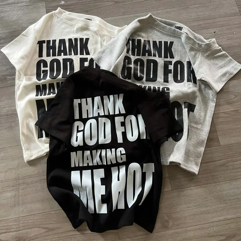 Áo babytee Lệch Vai Dáng Ngắn THANK GOD FOR cotton tăm zip cổ tròn mẫu mới mùa hè 2025