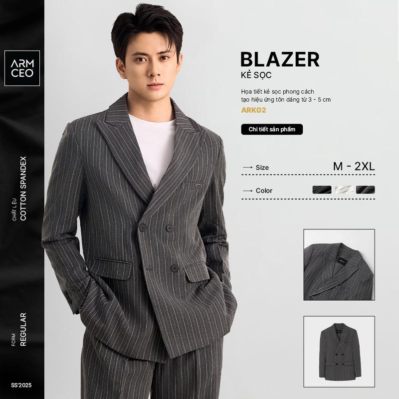 Áo blazer nam nữ kẻ sọc unisex ARMCEO mới nhất chất liệu cotton spandex đứng form mới lạ -ARK02