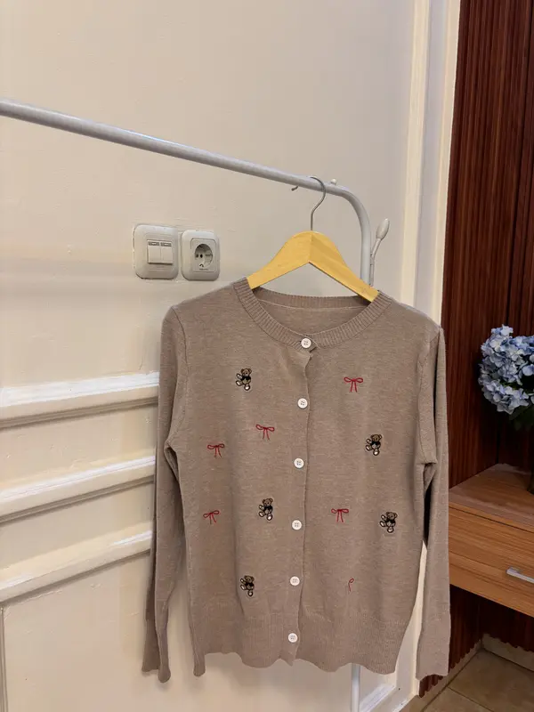 Cardigan rajut premium import bordir pita bear 2