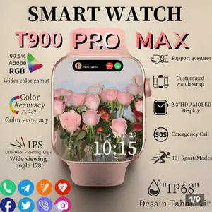 EVERCOIN Smartwatch T900 PRO MAX 2.3" HD AMOLED Layar Sentuh Tahan Air IP68 Monitor Detak Jantung Bluetooth Android iOS Wanita Pria Pink Black Screen