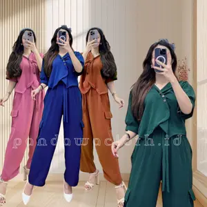 ONE SET CARGO CRINKLE AIRFLOW | SETELAN WANITA BAJU WANITA CELANA CARGO CRINKLE AIRFLOW | ATASAN LD 110 CM PB 45