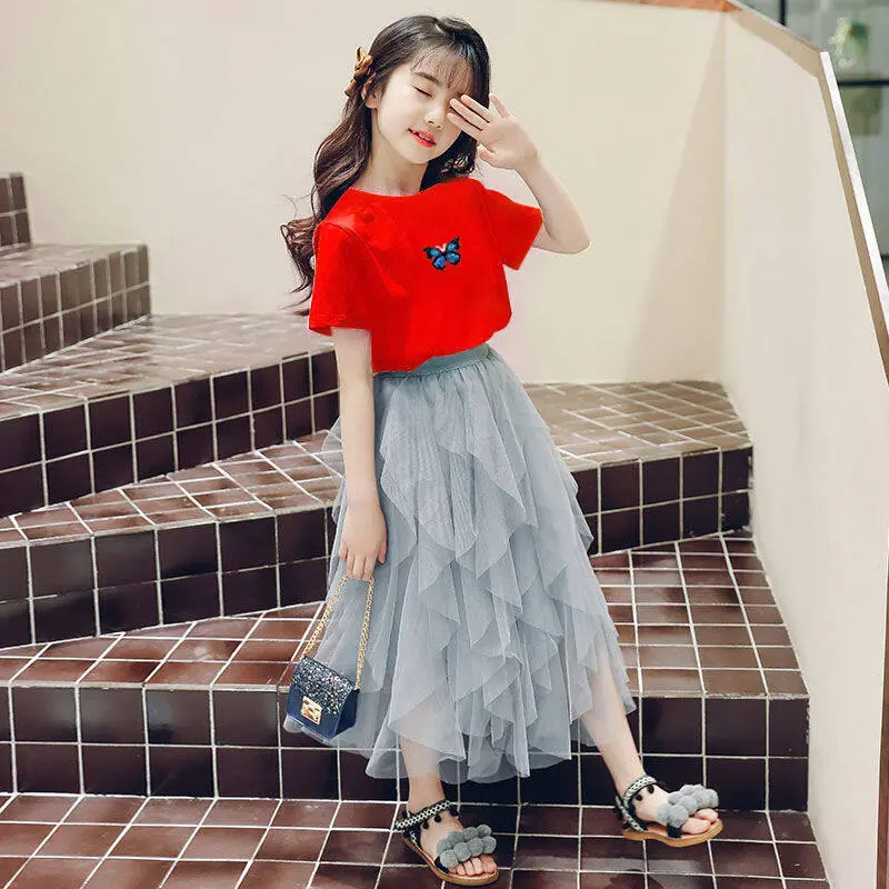 Arkid-Váy Công Chúa Cổ Tích Cho Trẻ Em, Váy Gạc Cho Bé Gái, Bộ Áo Phông, 2 Chiếc, Quần Áo Mùa Hè Thích Hợp Cho Bé Gái 6-10 Tuổi, Cotton Nguyên Chất 1