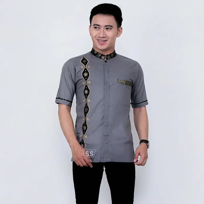 BAJU KOKO PRIA DEWASA LENGAN PENDEK TERBARU KOMBINASI BATIK Motif Muslim  Katun Kurta Panjang 7