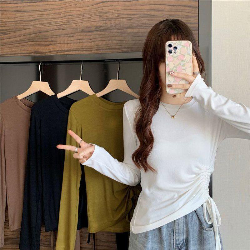 Missoofficial.id BJ1692 Baju Atasan Kaos Spandek Korean Tshirt Wanita Lengan Panjang Model Serut Samping Santai Oblong 0