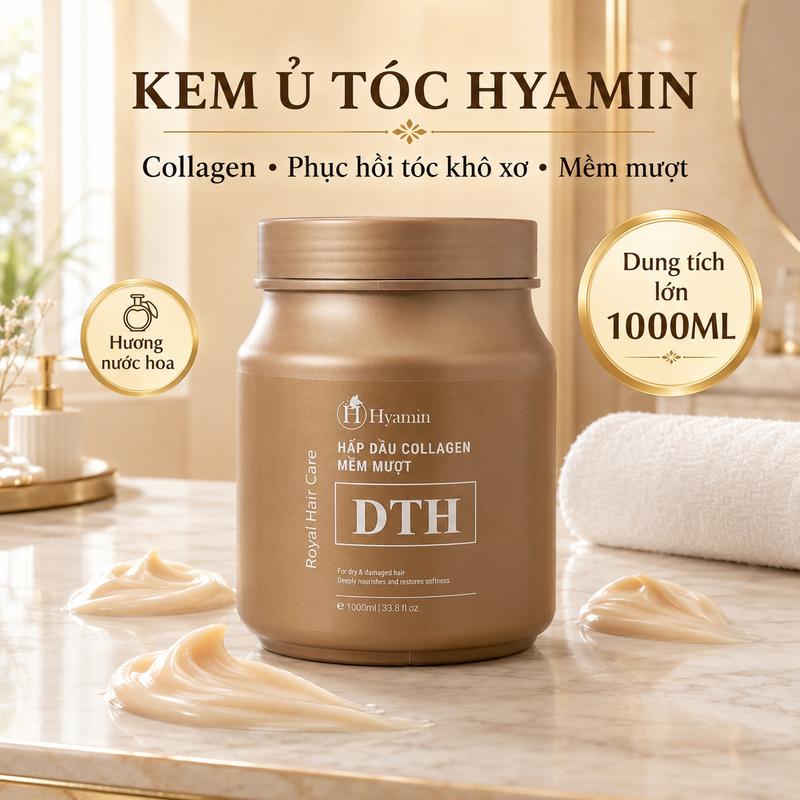 Hấp dầu Collagen Hyamin DTH 1000ml phục hồi tóc khô xơ, hư tổn giúp tóc mềm
