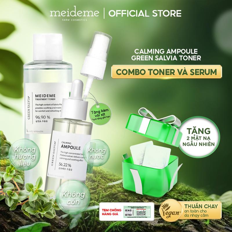 [Combo Xử Lý Mụn] Toner MEIDEME Green Salvia Treatment Toner 200ML + Tinh Chất Phục Hồi Da MEIDEME GREEN SALVIA CALMING AMPOULE (Tặng 1 Vòi Xịt Phun Sương + 2 Mask Ngẫu Nhiên)
