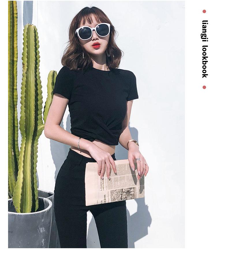 Product Introduction of Black T-shirt women's short sleeves, short high waist, with high net celebrity, small summer dress, crop top, INS super hot 5
