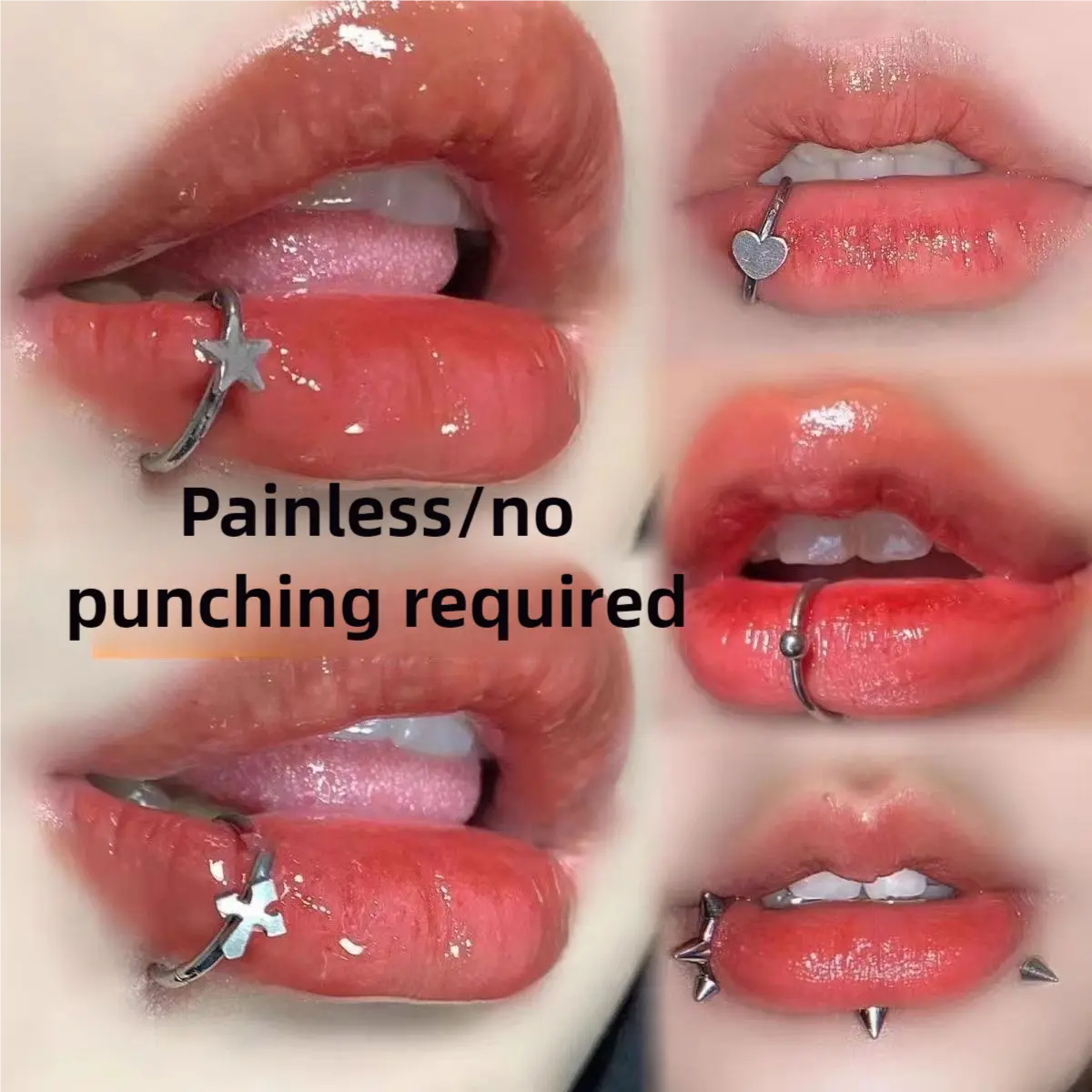 Free piercing lip ring Stainless steel sexy lip ring Pentacle cross love lip nail lip ring