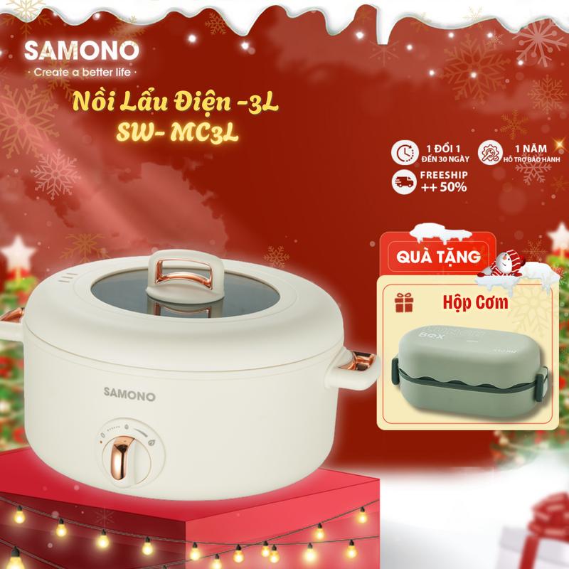    Bh 12 tháng  Nồi điện đa năng Samono SW-MC3L dung tích 3L công suất 1000W 2 mức nhiệt 2 lớp chống dính nắp thủy tinh Cooker Nấu Ăn Nồi Lẩu Nồi Lẩu Điện 