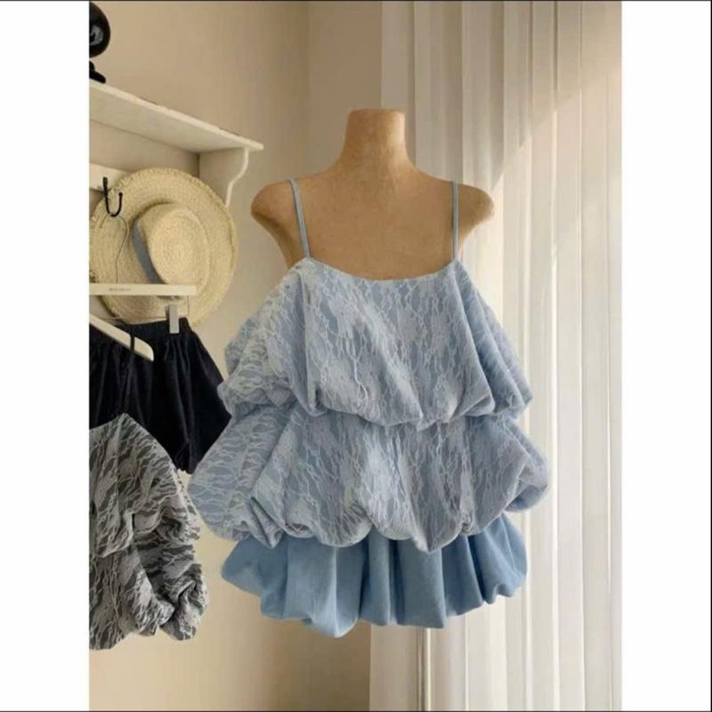 SET 2 DÂY ÁO BÍ PHỐI REN KÈM chân váy bí có quần bảo hộ - Hân Linh shop