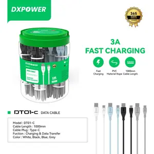 DXPOWER Kabel Data Micro/Type-C/Lightning DT01-M/C/L 2.4A/3.0A 100CM Fast Charging 20PCS Isi Toples Hitam Abu Putih Biru DT01-M DT01-C DT01-L Charger