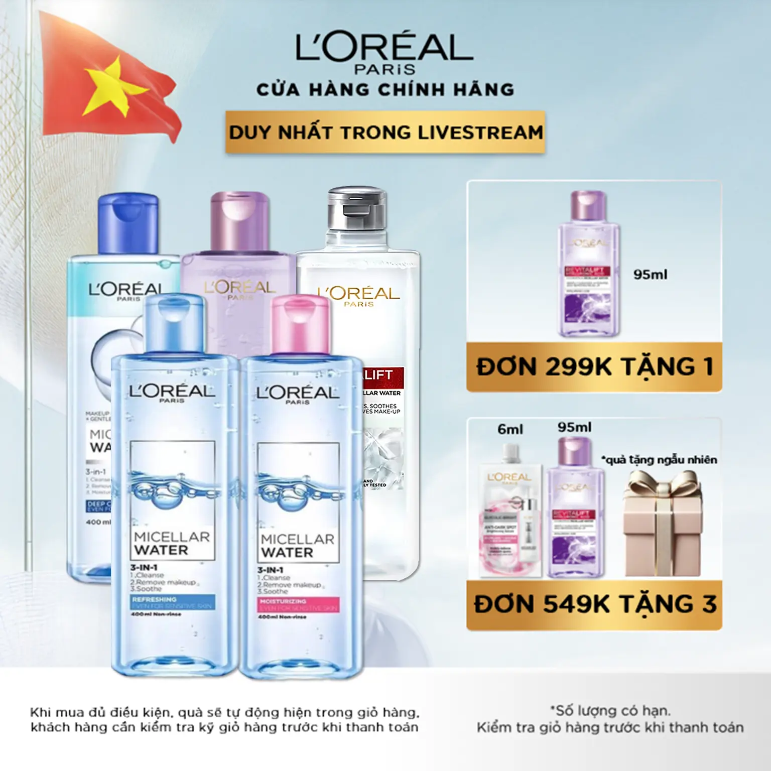 [GIẢM GIÁ MỪNG ĐẠI LỄ] Nước tẩy trang và làm sạch sâu 3-in-1 L'Oreal Paris Micellar Water 400ml (5 phân loại) Cosmetic