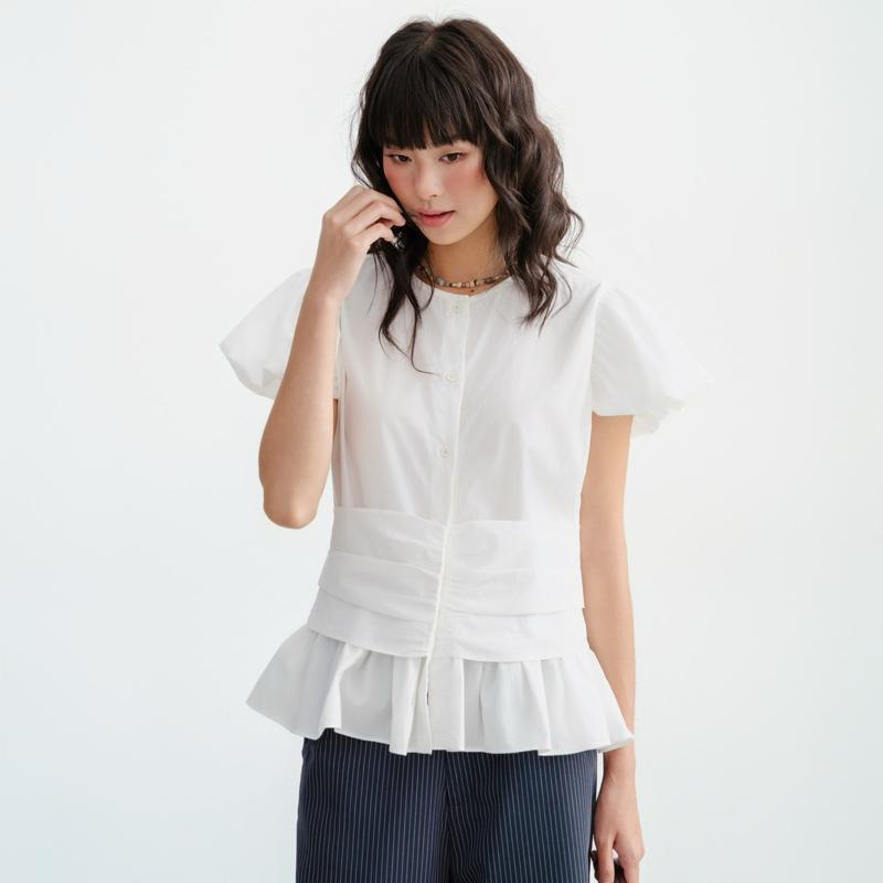 Áo kiểu chiết eo bèo gấu nơ sau lưng Bouse - Dob