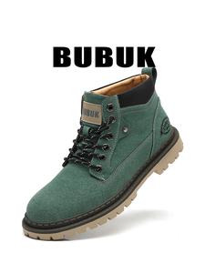 BUBUK メンズファッションブーツ、耐久性のある滑り止めソール、アウトドアハイキングや普段使いに最適、トレンディなメンズミドル丈ブーツ、PU素材、オールシーズン対応