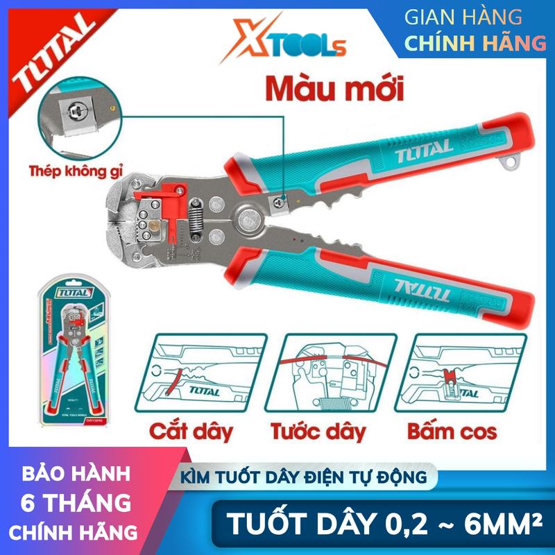 Kìm tước dây điện tự động TOTAL kềm bấm cos đa năng 3 trong 1 tuốt cắt bấm cốt dây điện