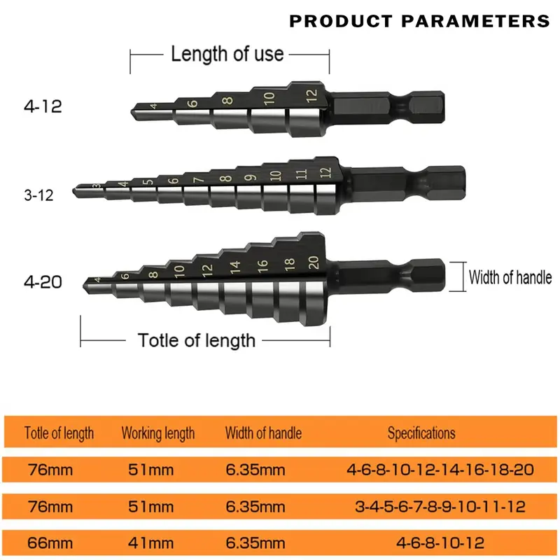 Mata Bor Pagoda Untuk Baja 3 Pcs Spiral HSS Steel Titanium Coated mata bor Pagoda besi kerucut Cone drill hole saw 8