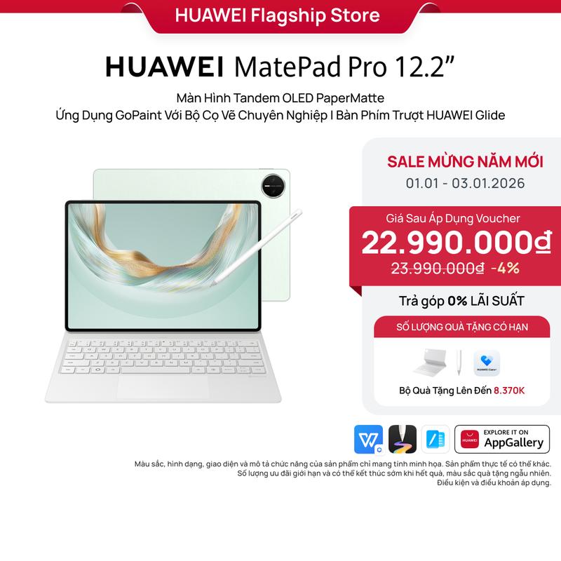 Máy Tính Bảng | HUAWEI MatePad Pro 12.2'' 2025 | Màn Hình Tandem OLED PaperMatte | Ứng Dụng GoPaint Với Bộ Cọ Vẽ Chuyên Nghiệp | Bàn Phím Trượt HUAWEI Glide