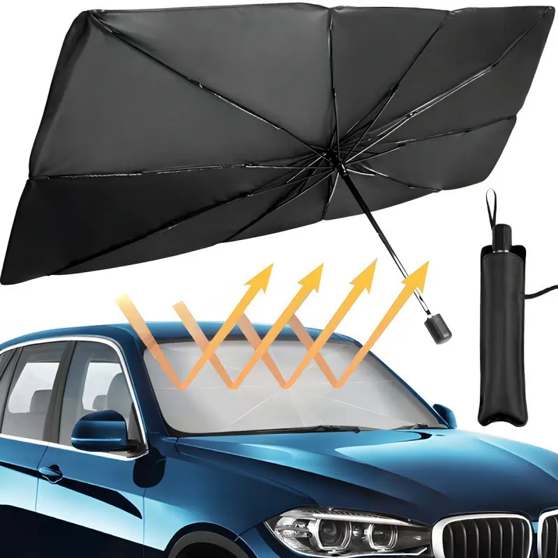 Parasol protector para parabrisas delantero de automóvil, cortina solar retráctil para ventanas con efecto anti calor y protección contra rayos solares, accesorio práctico para vehículos que reduce la temperatura interior y protege el interior del coche en días de mucho sol - Foto 2