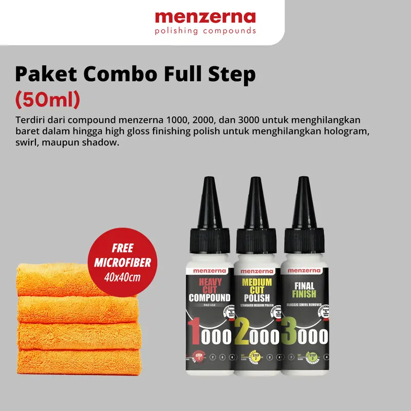 Pengkilap Body Motor Mobil MENZERNA Combo 50ml Paket Komplit Ecer Kompon Kasar Medium Halus Wax Sealant Kilap Permanen Waterbased CoatingCoating 8