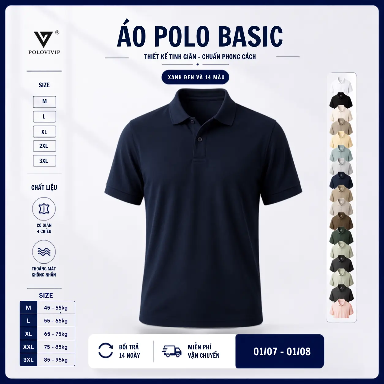 [KOL] Áo Polo Nam Trơn chất liệu Cá Sấu Mềm Mịn, Mát, Co Giãn 4 Chiều - POLOVIVIP