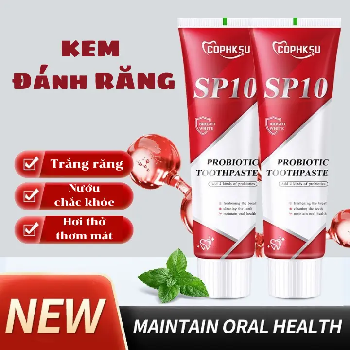 Kem dánh răng Thái Lan SP10, kem đánh răng lợi khuẩn, làm trắng răng và chăm sóc răng miệng, kem dánh răng Probiotic hơi thở thơm mát