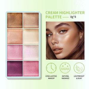 Lakerain CREAM HIGHLIGHTER PALETTE Highlighter Curve Comet Case, 8 Colors Cream Highlighter Shimmer Glow Silver Gold Blossom Glowy Finish Makeup Palette