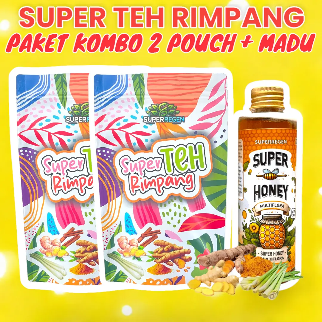 Super Teh Rimpang Teh Jahe Kunyit Sereh Lengkuas Kayu Manis - Minuman Herbal - Paket HEMAT BELI 2 Gratis Madu - Super Regen - Teh JSR ala Dr Zaidul Akbar Halal