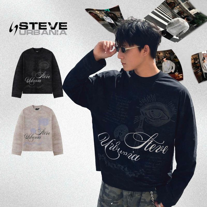 [Deal Mở Bán ] Áo dài tay Long Sleeve Shirts Local Brand STEVE URBANIA cotton wash họa tiết in chìm, Áo dài tay form rộng nam nữ unisex - LS01