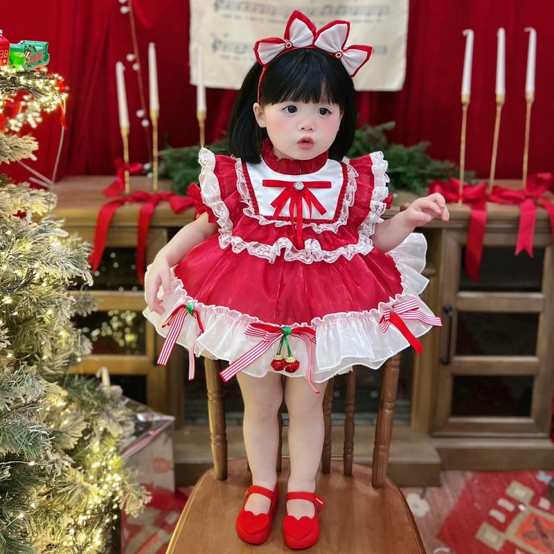   Sét 4 Chi Tiết Váy Công Chúa Lolita Đỏ Trắng Qủa Chuông 4-20 Kg,Váy Cho Bé Gái Đầy Tháng Sinh Nhật Dự Tiệc 