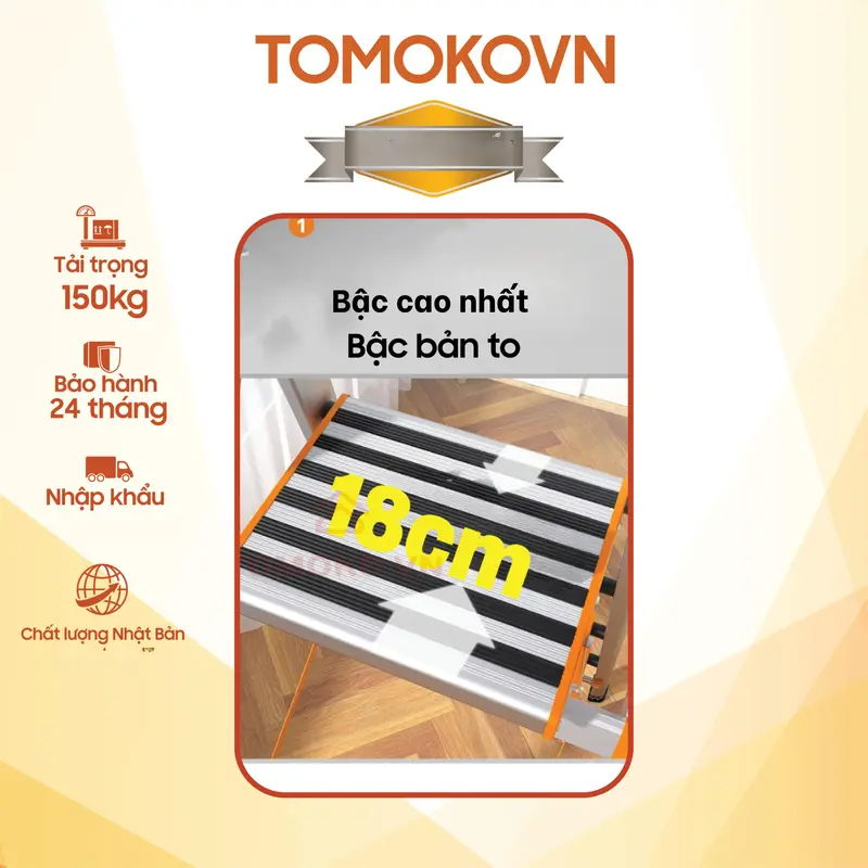 Thang TOMOKO INOX Ghế Tay Vịn Chữ A Bản To Vân Sần Cao Cấp Nhôm Dày Chân Gắn Cao Su 34567 bậc vân cao su chống trượt 2