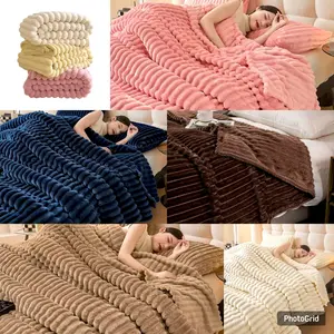 Selimut Bulu Dewasa Polos Emboss Salur Uk 180x200/200x230 New Arrival LIST PINGGIR