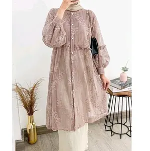 Tunik Outer Najma Brukat Bunga Wanita Muslim Panjang Terbaru Atasan Kondangan Mewah Formal Nyaman Dress Pesta