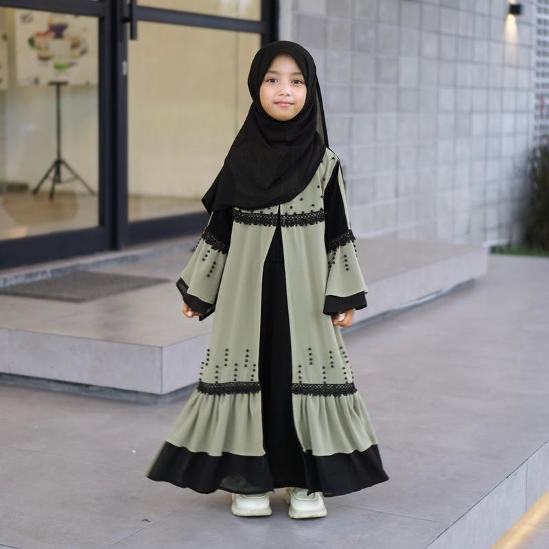 ABAYA ELISA COUPLE MOM AND KIDS abaya hitam couple abaya turky gamis hitam abaya anak gamis couple abaya hitam Muslim Renda Mutiara Kombinasi Sifon Arab Ibu Umroh Syari Outer 7