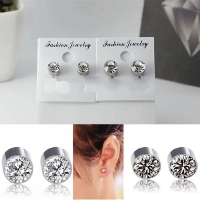 Anting Berlian Magnet Pria Wanita Silver - Anting Permata Magnet - Earrings anting  magnet 3