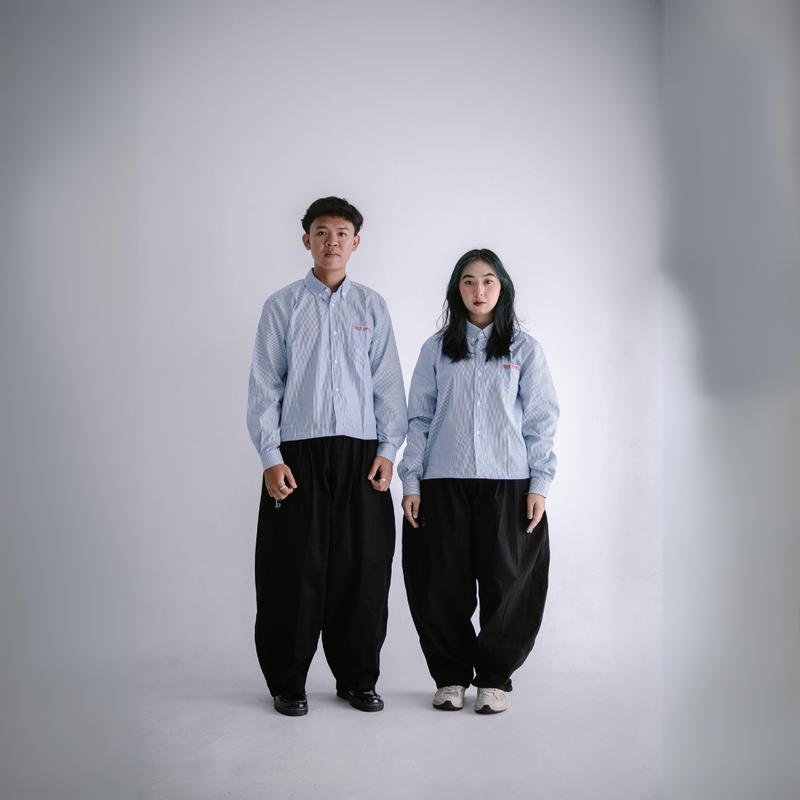 Longshirt Boxy - Geld Importaint | Kemeja stripe boxy lengan panjang Pria / Wanita Unisex Salur Garis Nyaman Casual Katun 0